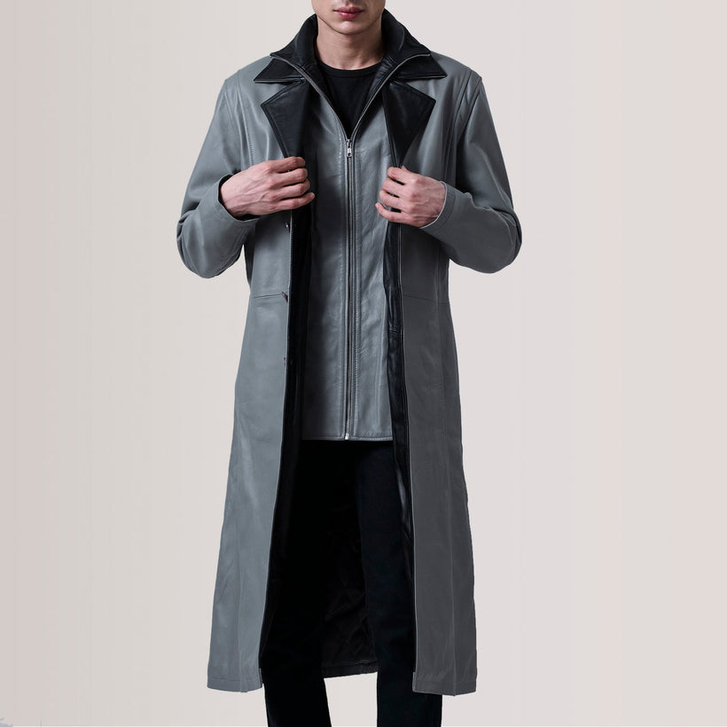 Charlton Grey Leather Single Breasted レザーコート メンズ