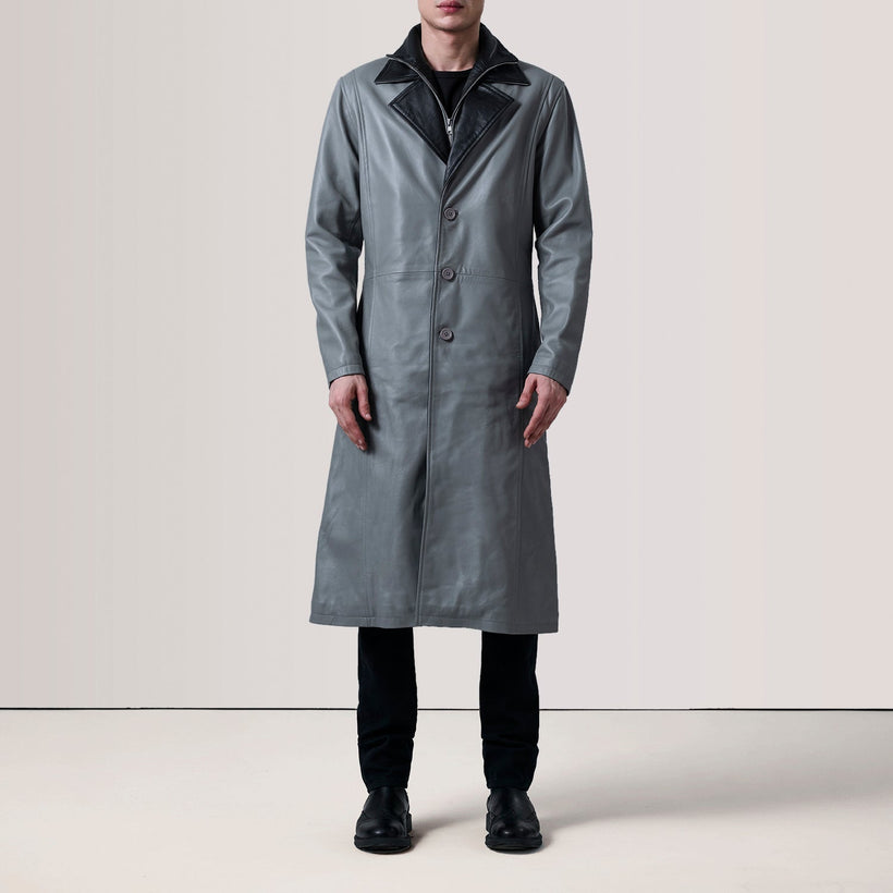 Charlton Grey Leather Single Breasted レザーコート メンズ