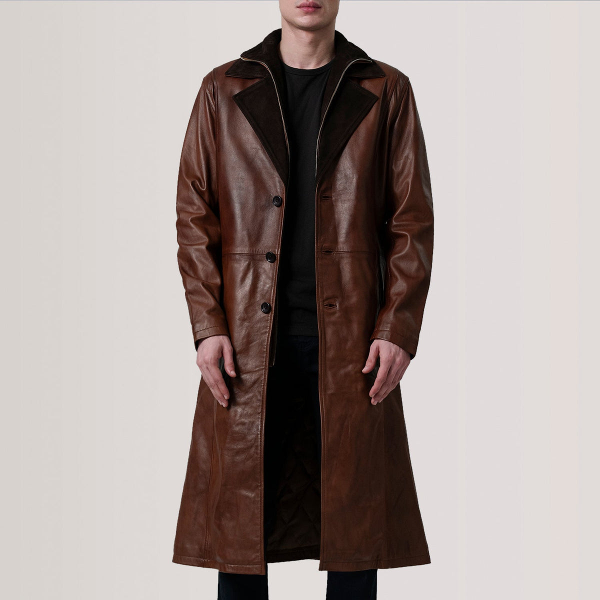 
Charlton Waxed ブラウン Leather Single Breasted レザーコート メンズ For Men in Distressed Brown Sheepskin Burnished - 正面スタイル＆テーラードシルエット | 公式オンライン通販