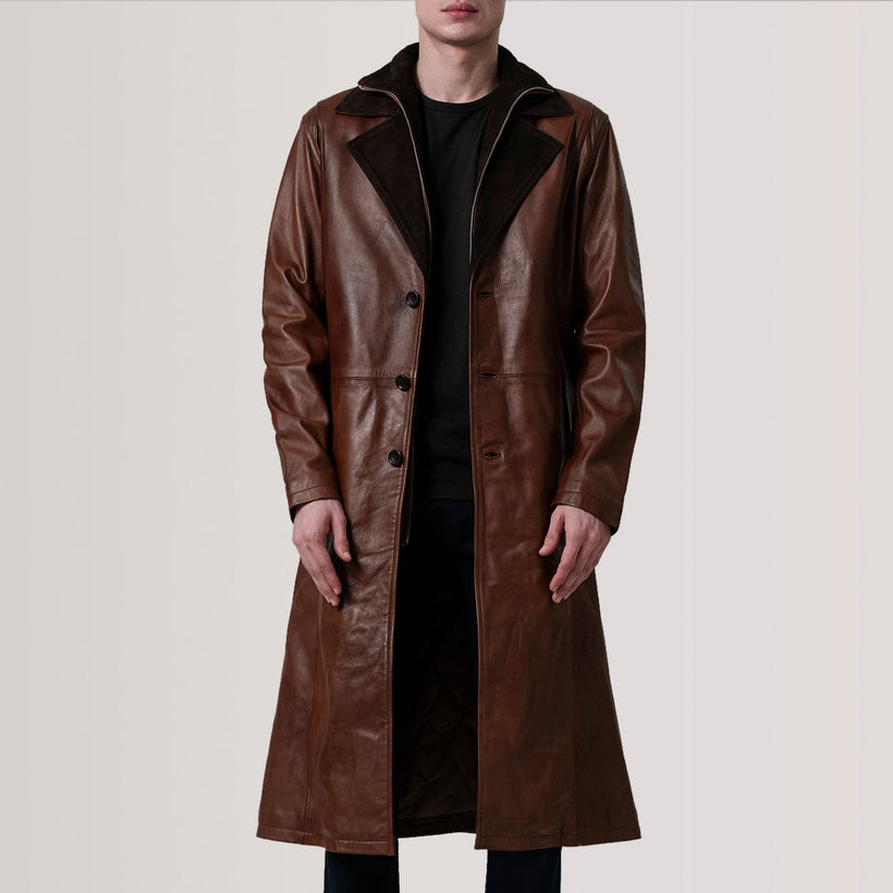 Charlton Waxed ブラウン Leather Single Breasted レザーコート メンズ