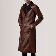 
Charlton Waxed ブラウン Leather Single Breasted レザーコート メンズ For Men - 袖の立体カッティングと洗練されたテーパードフィットを見せる側面ビュー