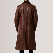 
クローズアップ詳細 of Notch & Button Hardware on Charlton Waxed ブラウン Leather Single Breasted レザーコート メンズ For Men