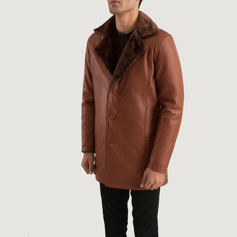 Cinnamon ブラウン Leather Fur レザーコート メンズ