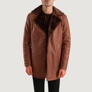 
クローズアップ詳細 of Shirt & Button Hardware on シナモン ブラウン Leather Fur レザーコート メンズ