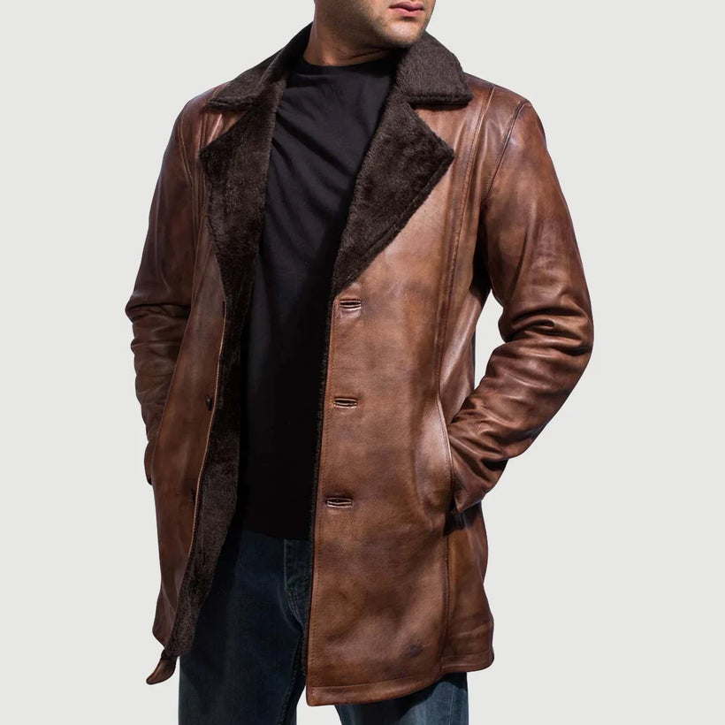 Cinnamon Distressed Leather Fur レザーコート メンズ