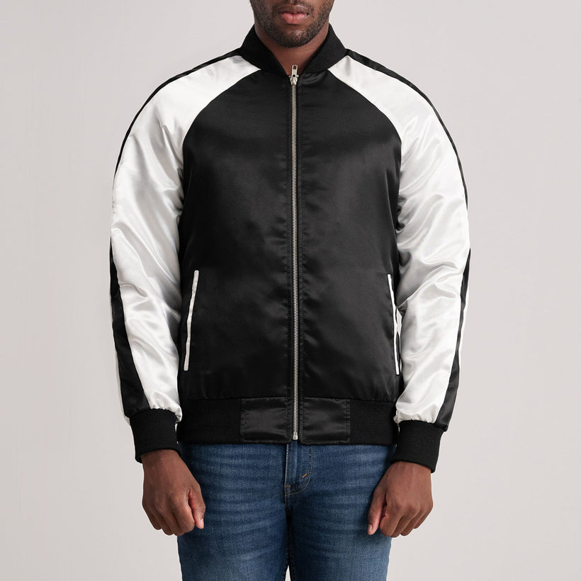Clarke ブラック Varsity レザージャケット メンズ