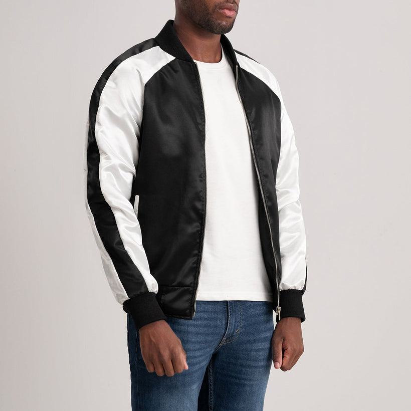 Clarke ブラック Varsity レザージャケット メンズ