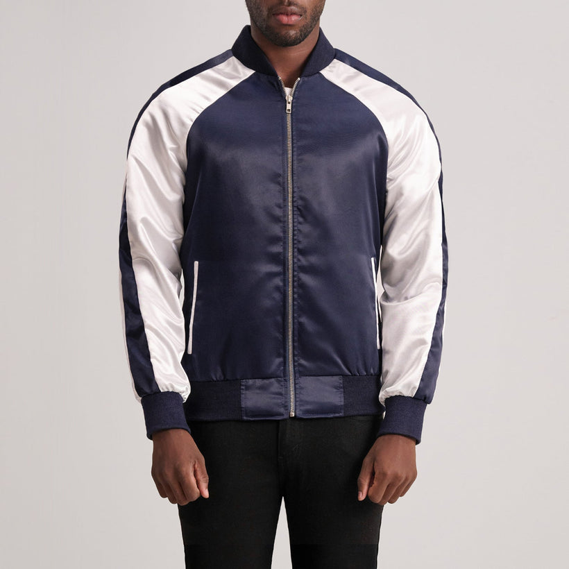 Clarke ブルー Varsity レザージャケット メンズ