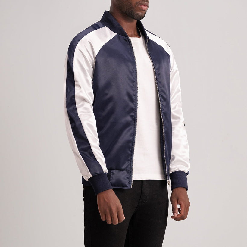 Clarke ブルー Varsity レザージャケット メンズ
