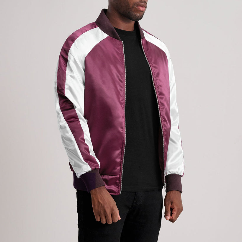 Clarke マルーン Varsity レザージャケット メンズ