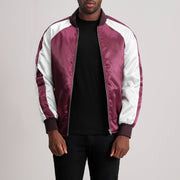 Clarke マルーン Varsity レザージャケット メンズ - Lateral Side Profile View Showing Sleeve Cut &amp; Athletic Taper Fit