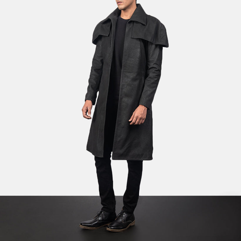 Classic Distressed ブラック Leather Duster メンズ