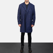 Blue Wool Double Breasted Coat in Navy Blue Synthetic Wool - 正面スタイル＆テーラードシルエット | 公式オンライン通販