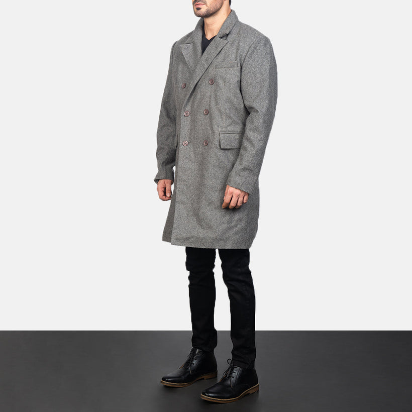 Claud Grey Wool Double-Breasted レザーコート メンズ