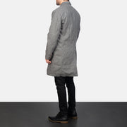Close-Up Detail of Notch & Button Hardware on Men's Claud Grey Wool Double Breasted Coat
