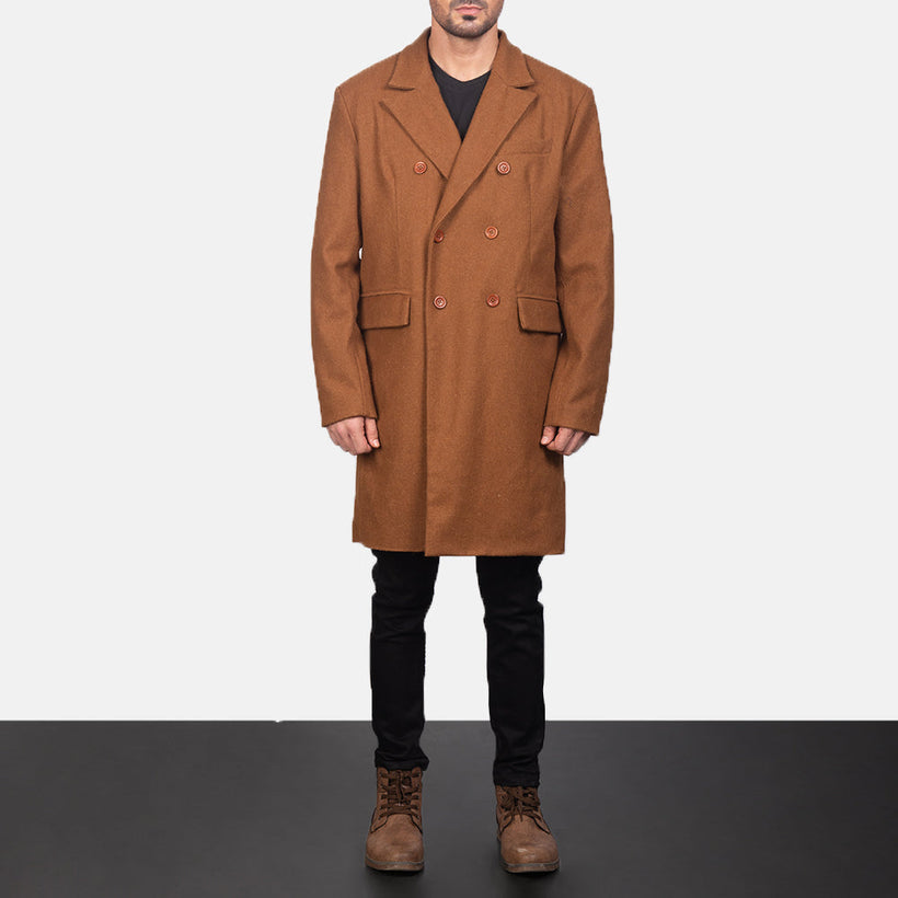 Claud Khaki Wool Double-Breasted レザーコート メンズ