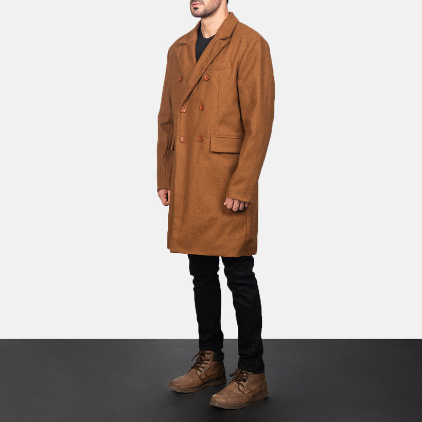 Claud Khaki Wool Double-Breasted レザーコート メンズ