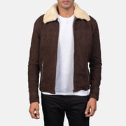 Men's Coffner ブラウン Shearling Fur レザージャケット メンズ in Distressed Brown Goatskin Suede - Front Profile View &amp; Tailored Silhouette | Buy Online