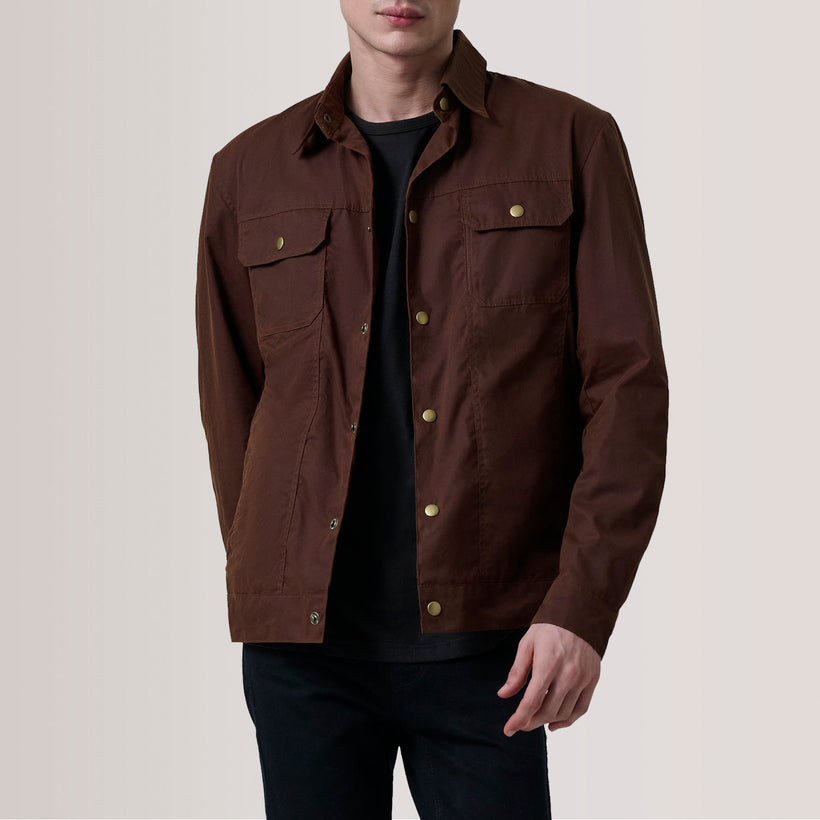 Colberto ブラウン Waxed Canvas Trucker レザージャケット メンズ
