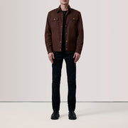 
Brown Waxed Cotton Canvas Leather Jacket - 美しい肩のラインと裾の仕立てが際立つ背面ビュー