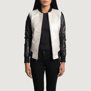 Women's Cole Silver レザーボンバージャケット レディース - Lateral Side Profile View Showing Sleeve Cut &amp; Athletic Taper Fit