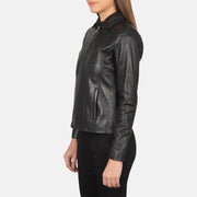 Women Colette ブラック レザージャケット レディース - Lateral Side Profile View Showing Sleeve Cut &amp; Athletic Taper Fit