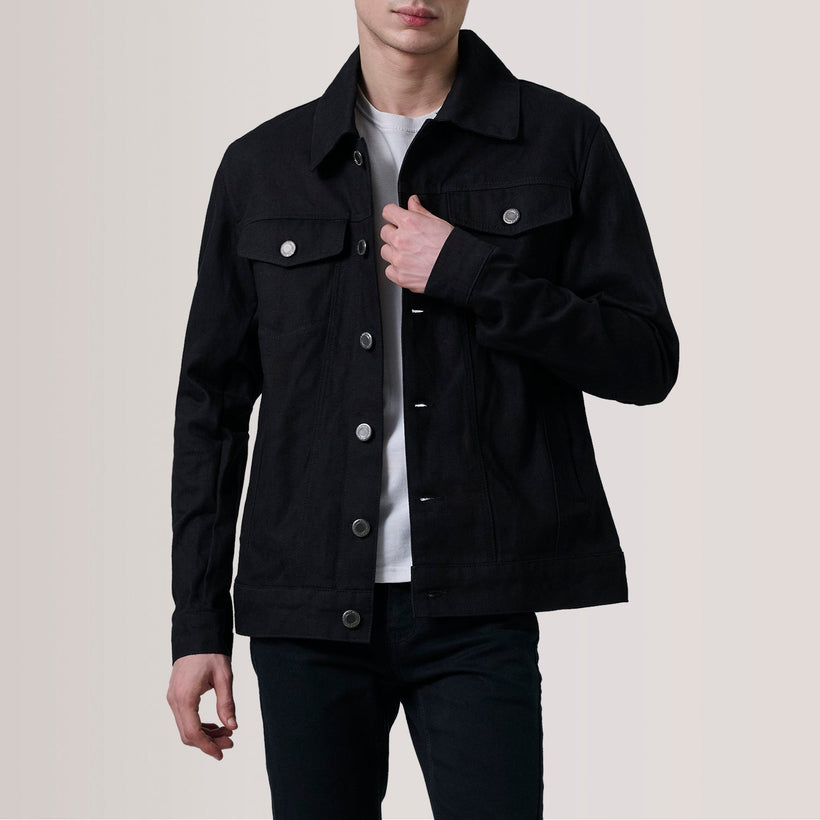 Conard ブラック Denim Trucker レザージャケット メンズ