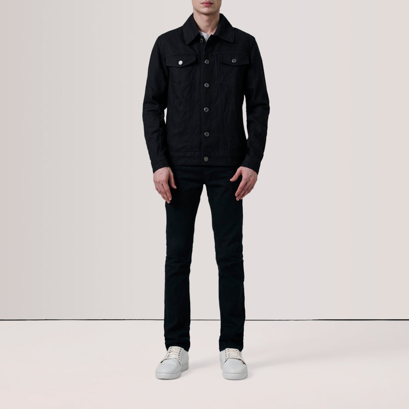 Conard ブラック Denim Trucker レザージャケット メンズ