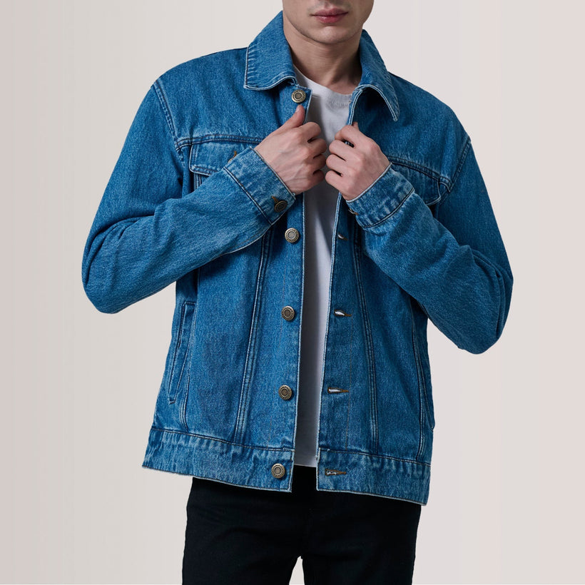 Conard ブルー Denim Trucker レザージャケット メンズ
