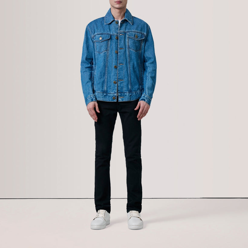 Conard ブルー Denim Trucker レザージャケット メンズ