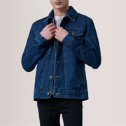 
Conard Dark ブルー Denim Trucker レザージャケット メンズ For Men in Dark Blue Full-Grain Leather - 正面スタイル＆テーラードシルエット | 公式オンライン通販