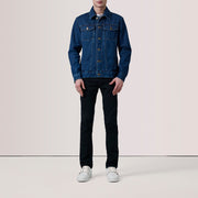 
Dark Blue Full-Grain leather Jacket - 美しい肩のラインと裾の仕立てが際立つ背面ビュー
