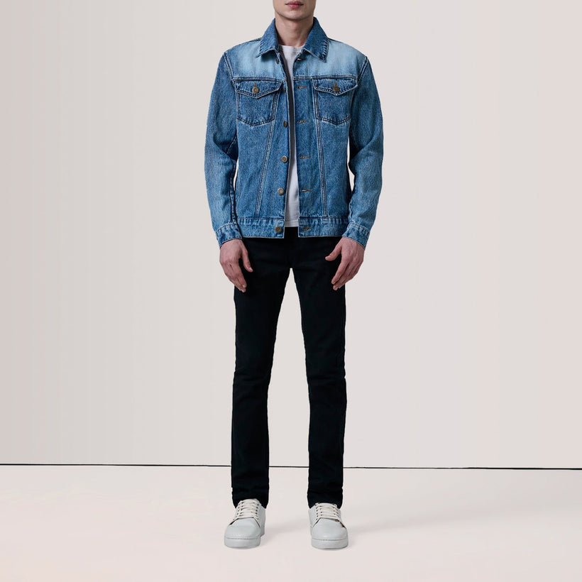 Conard Ice ブルー Denim Trucker レザージャケット メンズ