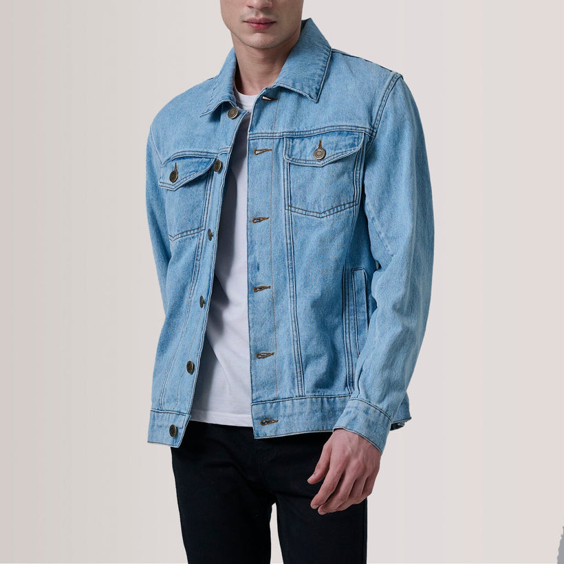 Conard Light ブルー Denim Trucker レザージャケット メンズ
