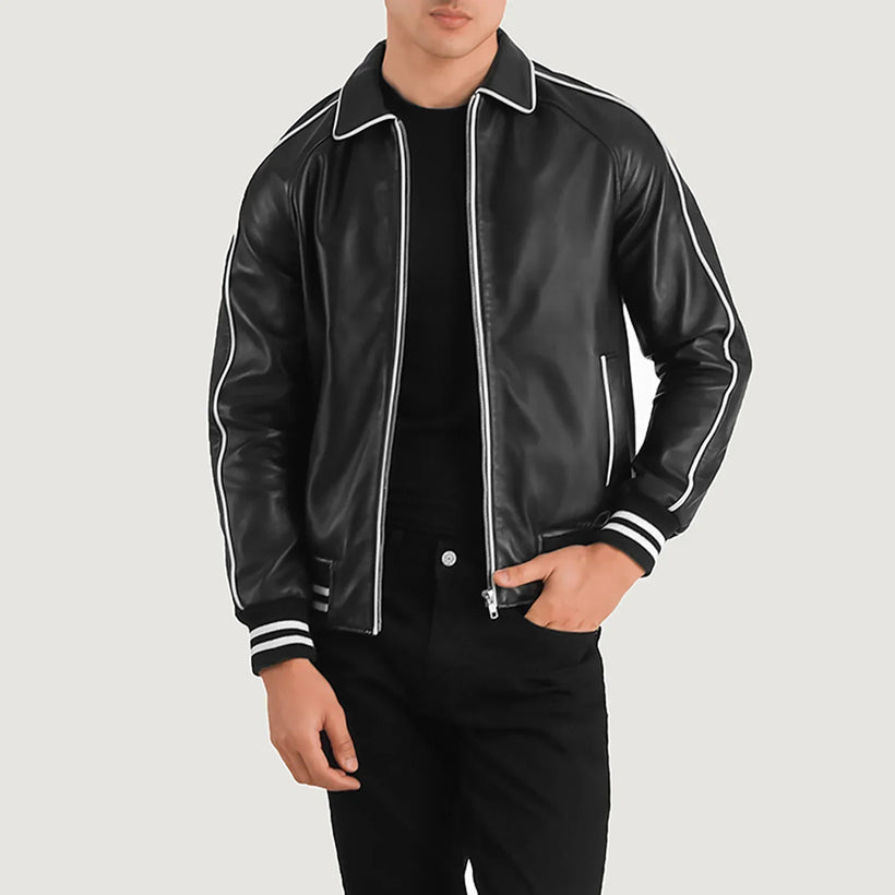 Cooper ブラック Leather Varsity レザージャケット メンズ