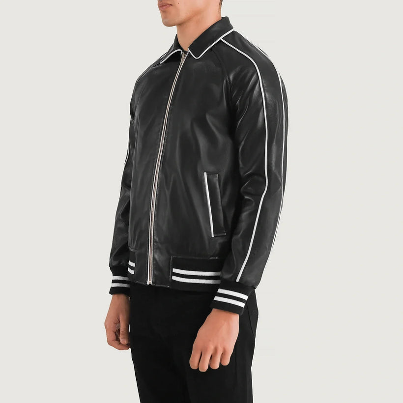Cooper ブラック Leather Varsity レザージャケット メンズ