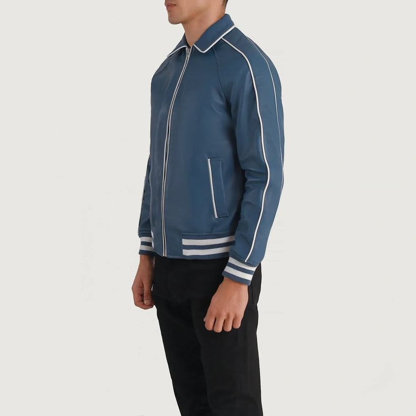Cooper ブルー Leather Varsity レザージャケット メンズ