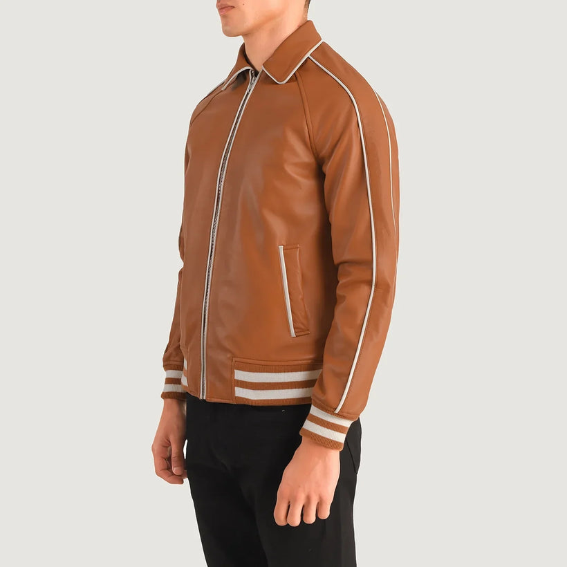 Cooper タン ブラウン Leather Varsity レザージャケット メンズ