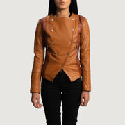 
County タン Overlap レザージャケット レディース in Tan Brown Sheepskin Leather - 正面スタイル＆テーラードシルエット | 公式オンライン通販
