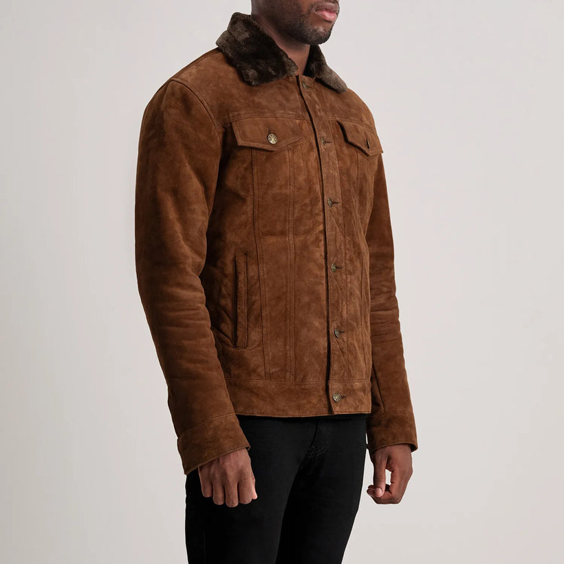 Dallis ブラウン Suede Shearling Trucker レザージャケット メンズ
