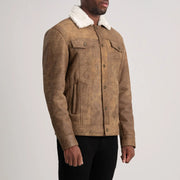 
Distressed Brown Sheepskin Snuffed Aviator Jacket - 美しい肩のラインと裾の仕立てが際立つ背面ビュー