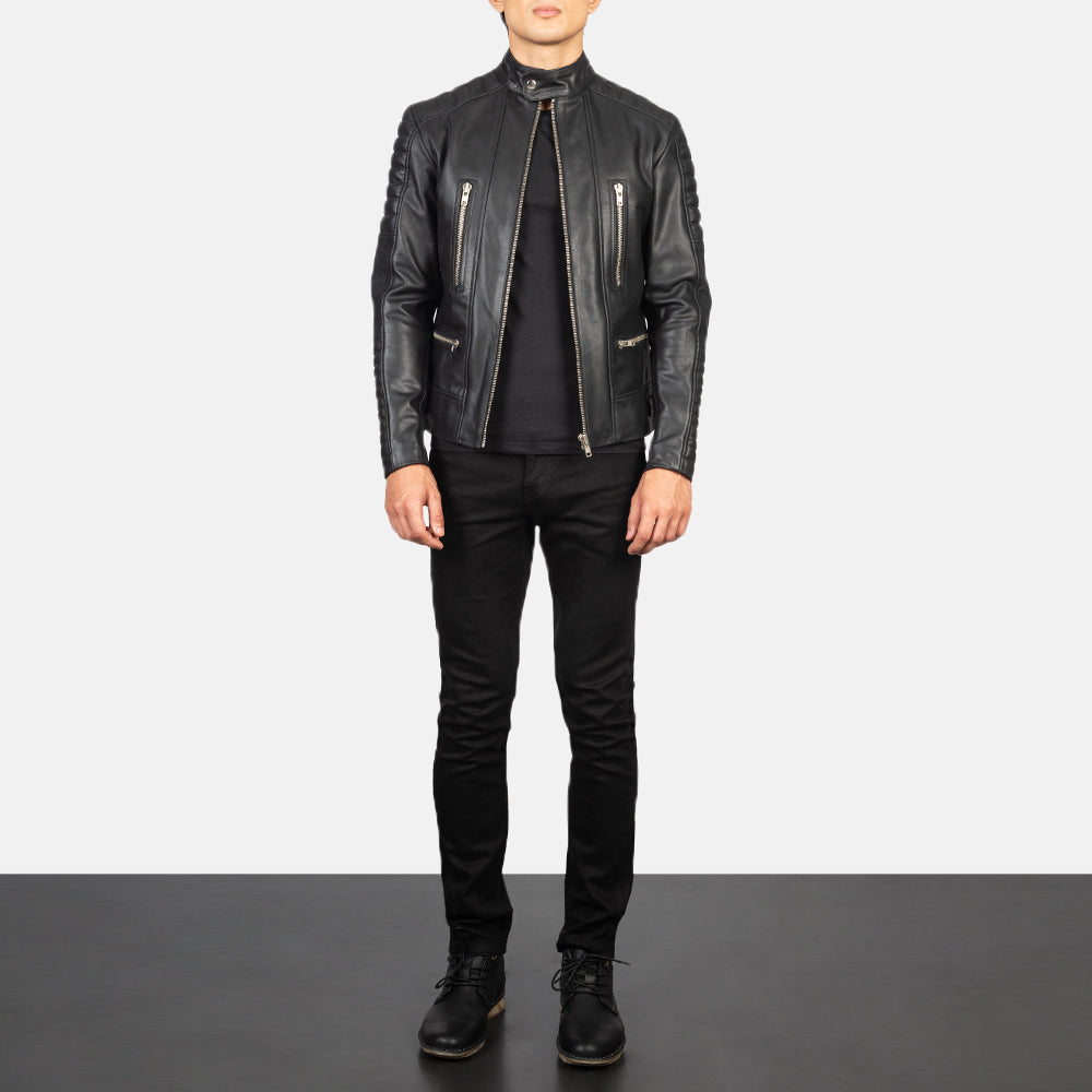 Men's Damian Grey Suede Biker Jacket - Lateral Side Profile View Showing Sleeve Cut &amp; Athletic Taper Fit