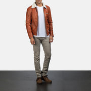 Men's Dan Frost タン ムートンジャケット メンズ - Lateral Side Profile View Showing Sleeve Cut &amp; Athletic Taper Fit