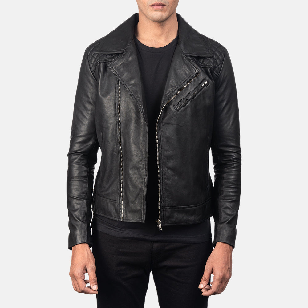 Danny Quilted Brown Leather Biker Jacket in Distressed Brown Goatskin Leather - 正面スタイル＆テーラードシルエット | 公式オンライン通販