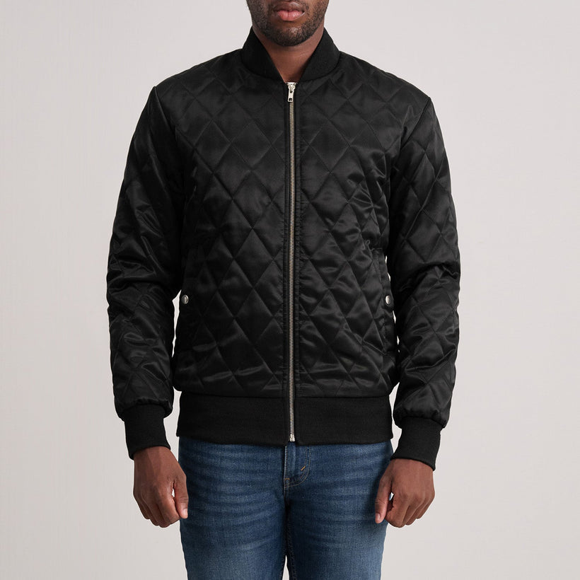 Danson キルティング ブラック Varsity レザージャケット メンズ