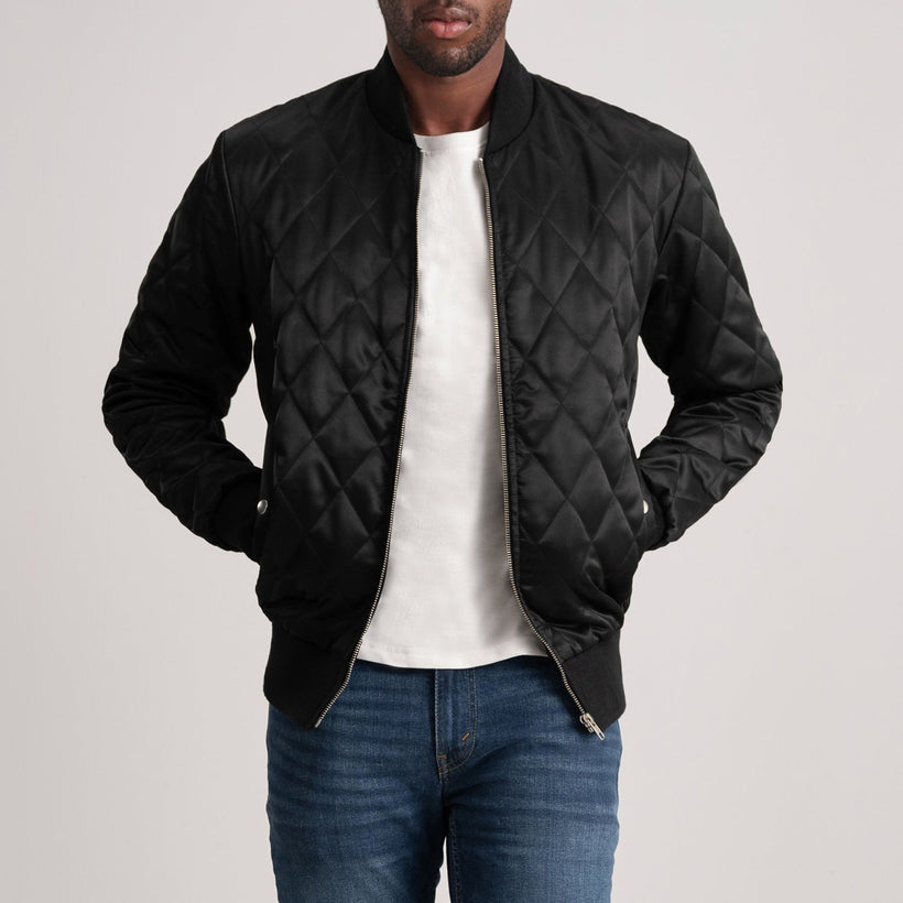 Danson キルティング ブラック Varsity レザージャケット メンズ