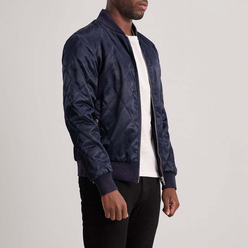 Danson キルティング ブルー Varsity レザージャケット メンズ