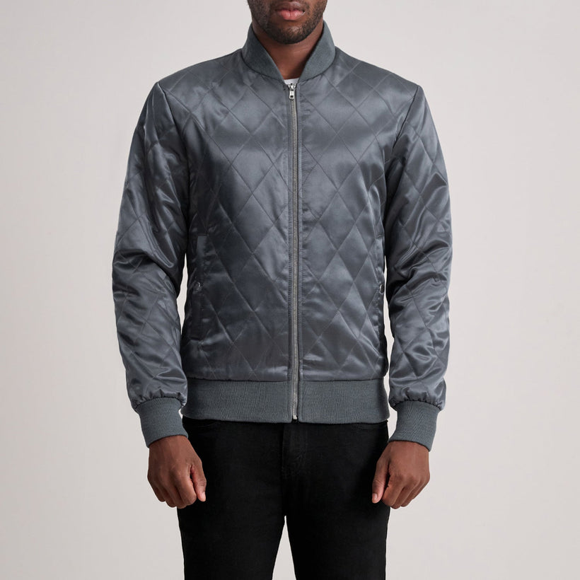 Danson キルティング Grey Varsity レザージャケット メンズ