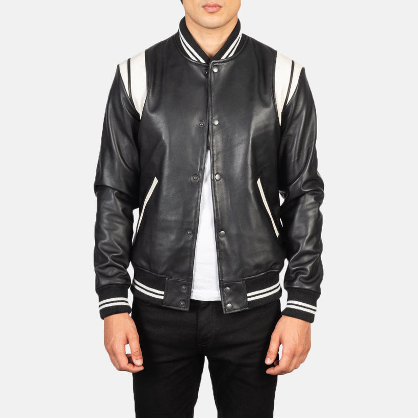 Dantee ブラック Leather Varsity レザージャケット メンズ