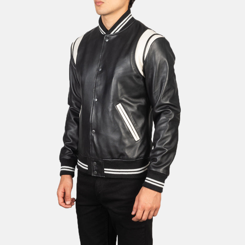 Dantee ブラック Leather Varsity レザージャケット メンズ